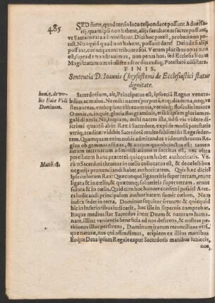 Sententia D. Ioannis Chrysostomi de Ecclesiastici status dignitate.