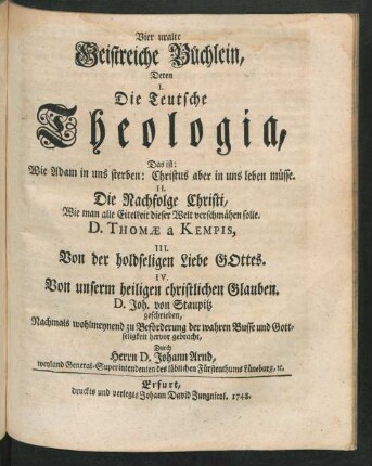 Vier uralte Geistreiche Büchlein ...