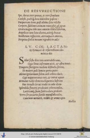 Lucii Coelii Lactantii carmen de resurrectionis dominicae die