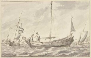 Drei Boote bei bewegtem Meere segelnd