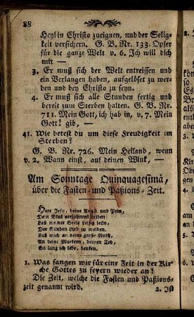 Am Sonntage Quinquagesimä, über die Fasten- und Paßion-Zeit. - Am Feste der Verkündigung Mariä.