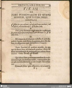 Tit. III. De Iure Personarum Et Statu Hominum, Quem Natura Dedit