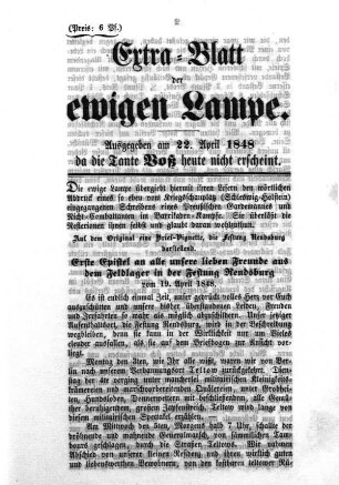 1848,22.4.1848: Extra-Blatt der ewigen Lampe