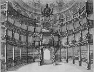 Illustrationen zum Textbuch der Oper 'Servio Tullio' — Der Zuschauerraum des Münchener Opernhauses am Salvatorplatz