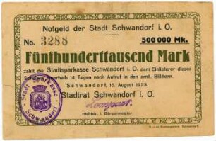 Geldschein / Notgeld, 500.000 Mark, 16.8.1923