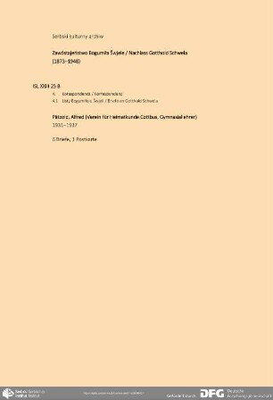 Brief von Alfred Pätzold von Verein für Heimatkunde Cottbus an Bogumił Šwjela