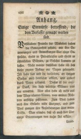Anhang, Einige Einwürfe betreffend, die dem Verfasser gemacht worden sind