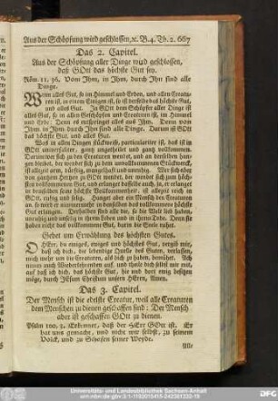 Das 2. Capitel. Aus der Schöpfung aller Dinge wird geschlossen, daß Gott das höchste Gut sey.