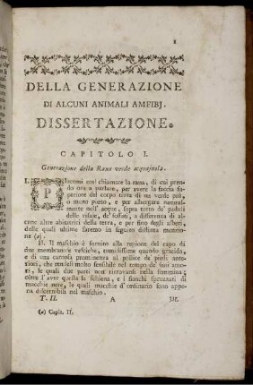 Della Generazione Di Alcuni Animali AmFibJ. Dissertazione.