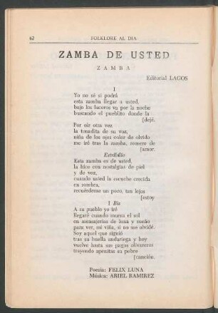 Zamba de usted : Zamba. - Editorial Lagos