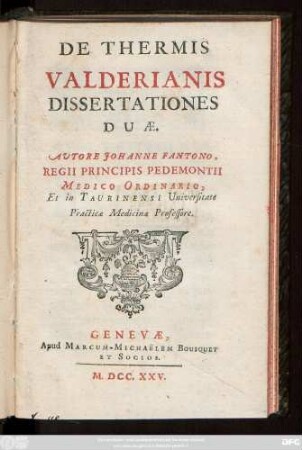 De Thermis Valderianis : Dissertationes Duæ