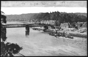 Meißen. Martinsberg, Elbbrücke, Elbe mit Schlepper