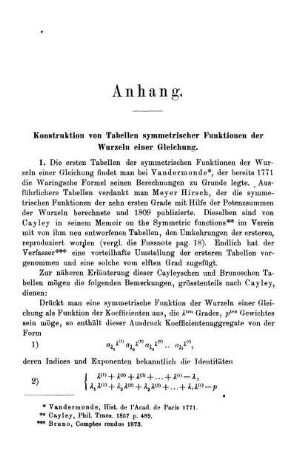 Anhang. Konstruktion von Tabellen der symmetrischen Funktionen. Tabellen I - V. Literaturverzeichnis.