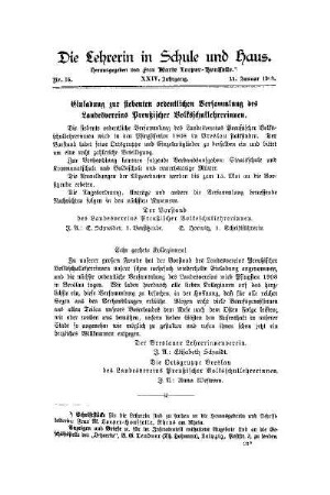 Einladung zur siebenten ordentlichen Versammlung des Landesvereins Preußischer Volksschullehrerinnen