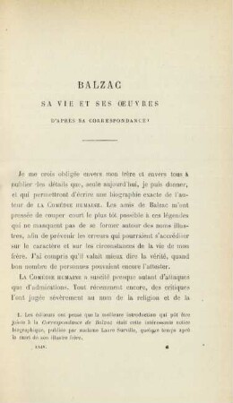 Balzac. Sa vie et ses oeuvres d'après sa correspondance
