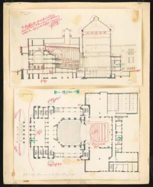 Stadttheater, Duisburg: Grundriss und Längsschnitt