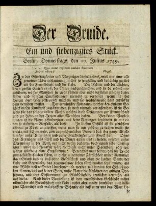 Ein und siebenzigstes Stück. Berlin, Donnerstags, den 10. Julius 1749