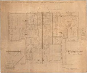 Billing, Hermann; Singen; Krankenhaus - Hauptbau, Arbeitsplan für die Eisenbetondecken (Teilgrundriss 1. OG)