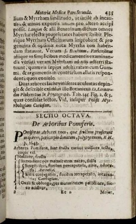 Sectio Octava. De Arboribus Pomiferis. - Sectio Undecima. De Partibus Stirpium minus cognitarum.