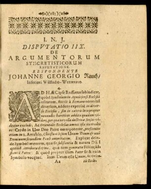 Disputatio IIX. De Argumentorum Syncretisticorum Refutatione ...
