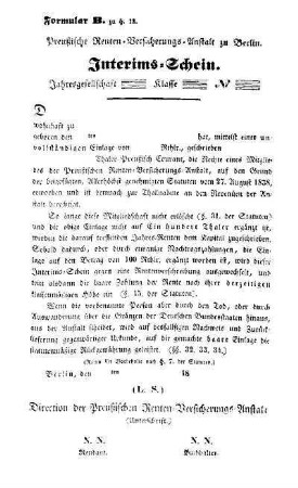 Formular B. Interims-Schein