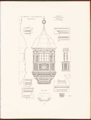 Standesamt an der Fischerbrücke, Berlin: Ansicht, Schnitt, Details Erker am Standesamt (aus: Neubauten der Stadt Berlin, Bd. I, 1902)