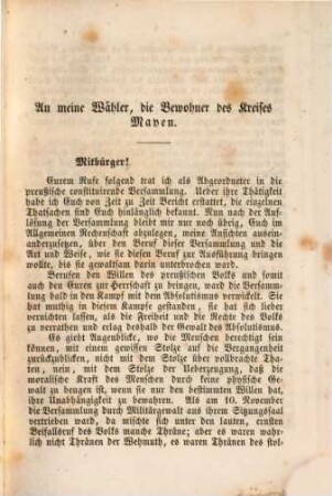 Der Kampf der Demokratie und des Absolutismus in der Preußischen constituirenden Versammlung 1848 : Rechenschaftsbericht an seine Wähler