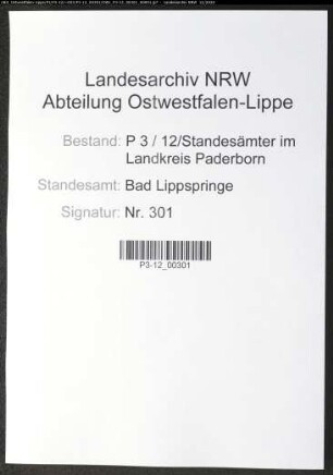 Sterberegister Standesamt Bad Lippspringe