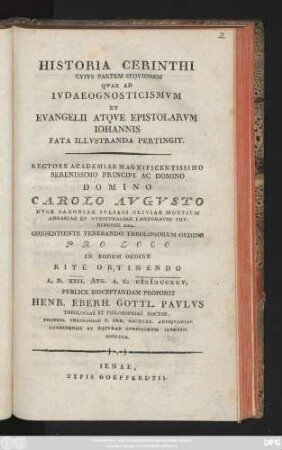 P. 2: Historia Cerinthi : Cvivs ...