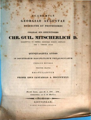 Horatii locum, epist. II, 1, 170 ... 176 commentatus : Gratulationsschrift an C. G. Mitscherlich, Dt.