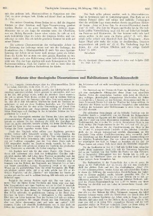 Referate über theologische Dissertationen und Habilitationen in Maschinenschrift