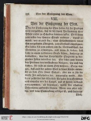 VIII. Von der Einsegnung der Ehen