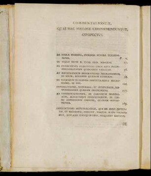 Commentationum, quae hac sylloge comprehenduntur, conspectus.