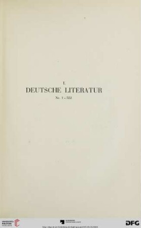 I. Deutsche Literatur (Nr. 1-552)