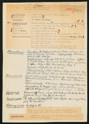 Stadttheater, Fürth: Schriftstück zum Fragebogen für das Handbuch »Das Deutsche Theater«