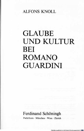 Glaube und Kultur bei Romano Guardini