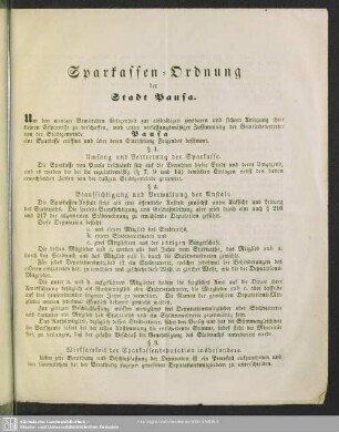 Sparkassen-Ordnung der Stadt Pausa