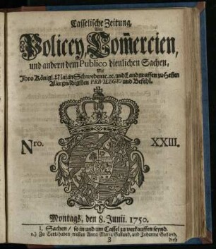 Nro. XXIII, Montags, den 8. Junii. 1750