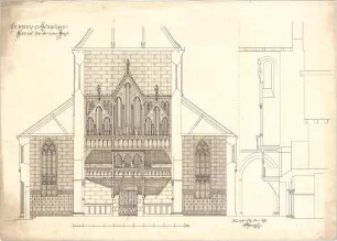 Schmidt, Heinrich von; Gelnhausen; Marienkirche, Restaurierung - Neue Orgel (Aufriss, Schnitt)
