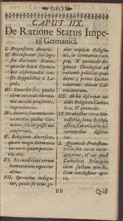 Caput IIX. De Ratione Status Imperii Germanici.