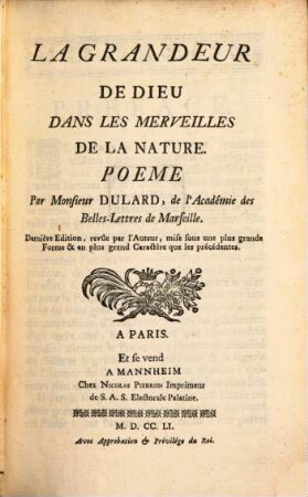 La Grandeur De Dieu Dans Les Merveilles De la Nature : Poeme