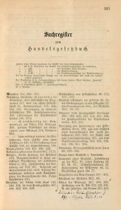 Sachregister zum Handelsgesetzbuch