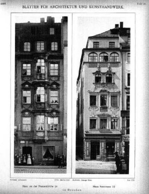 Tafel 58: Haus an der Frauenkirche 16 in Dresden ; Haus Seestrasse 12 in Dresden