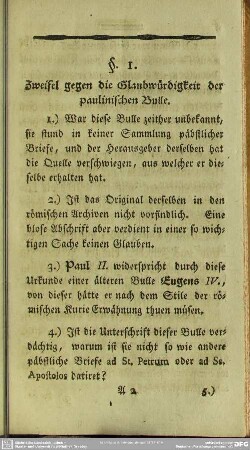 §. 1. Zweifel gegen die Glaubwürdigkeit der paulinischen Bulle