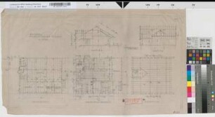 Bootshaus am Baldeneysee in Essen, Blatt 1: Grundrisse, Schnitt, Sparrenlage, M. 1:100 Hgü, Sknr.: 1, Fanr.: 13, Bunr.: 5