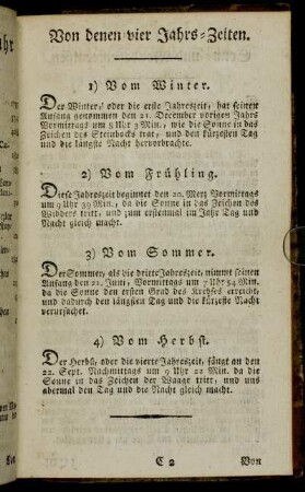 Von denen vier Jahrs-Zeiten. - Von denen Sonn- und Mondsfinsternissen.
