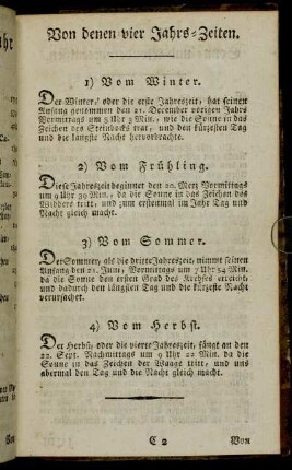 Von denen vier Jahrs-Zeiten. - Von denen Sonn- und Mondsfinsternissen.