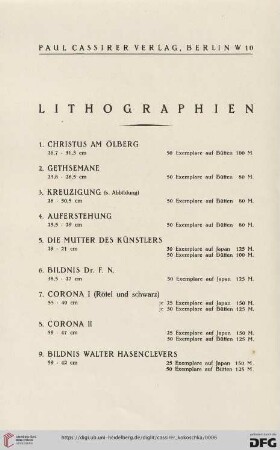 Lithographien (Nr. 1-13)