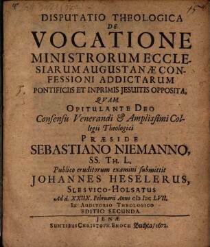 Disp. theol. de vocatione ministrorum ecclesiarum Augustanae Confessioni addictarum