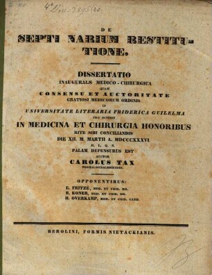 De septi narium restitutione : diss. inaug. med. chir.